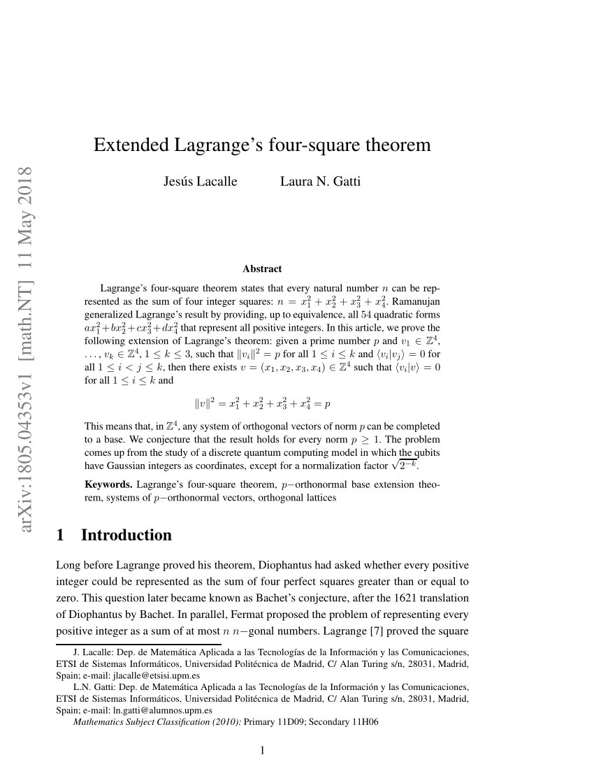 Lagrange's Four Square Theorem