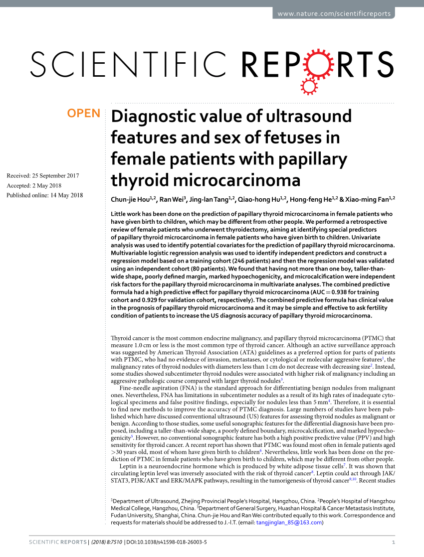 Pdf Diagnostic Value Of Ultrasound Features And Sex Of Fetuses In