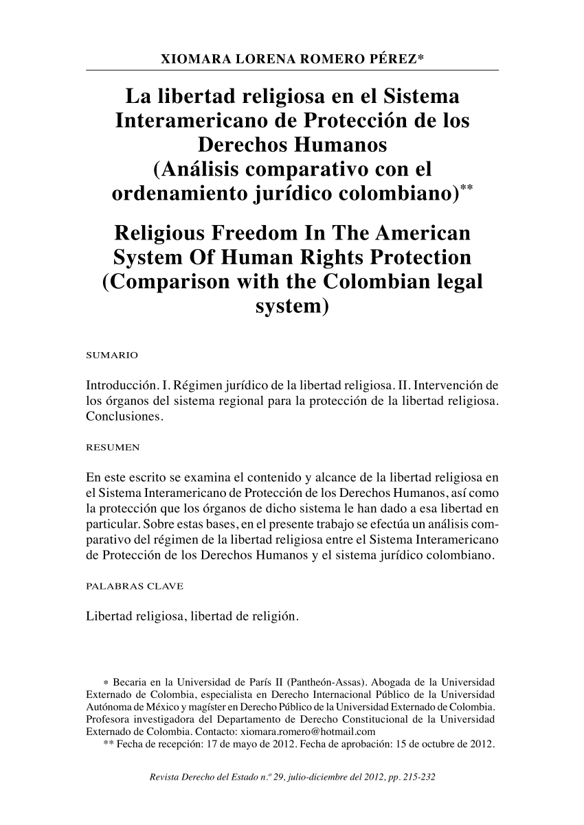 Pdf “la Libertad Religiosa En El Sistema Interamericano De Protección De Los Derechos Humanos 9810