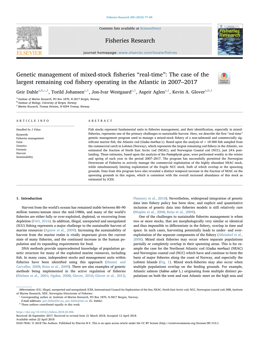 Pdf Genetic Management Of Mixed Stock Fisheries Real Time The Case Of The Largest Remaining Cod Fishery Operating In The Atlantic In 07 17