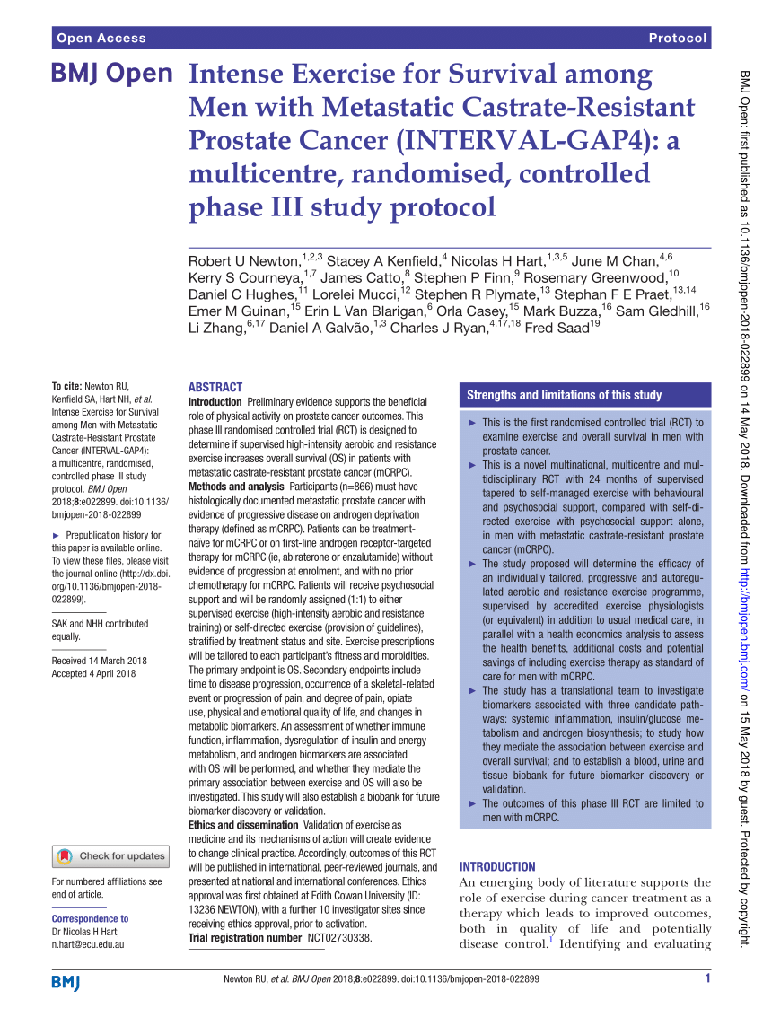 Pdf Intense Exercise For Survival Among Men With Metastatic Castrate Resistant Prostate Cancer