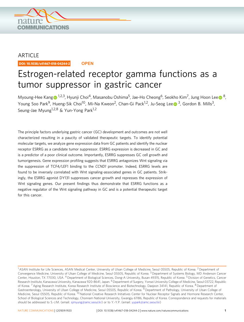 Estrogen-related receptor gamma functions as a tumor 