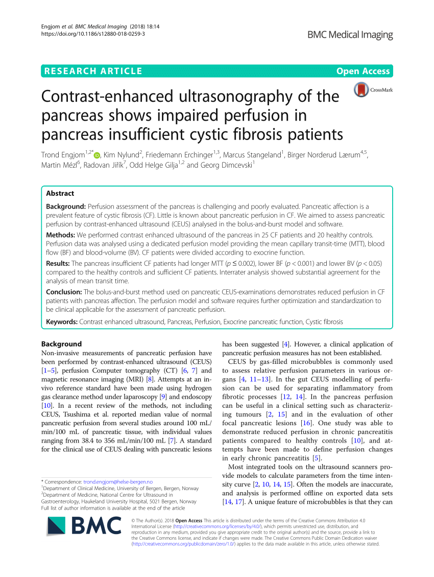 PDF) Contrast-enhanced ultrasonography of the pancreas shows impaired  perfusion in pancreas insufficient cystic fibrosis patients