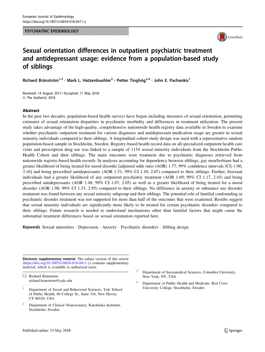 Pdf Sexual Orientation Differences In Outpatient Psychiatric Treatment And Antidepressant 0259