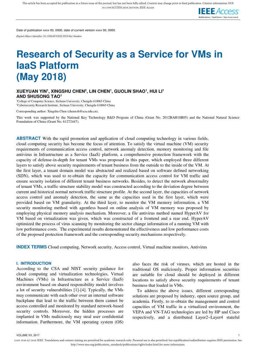 Pdf Research Of Security As A Service For Vms In Iaas Platform May 18