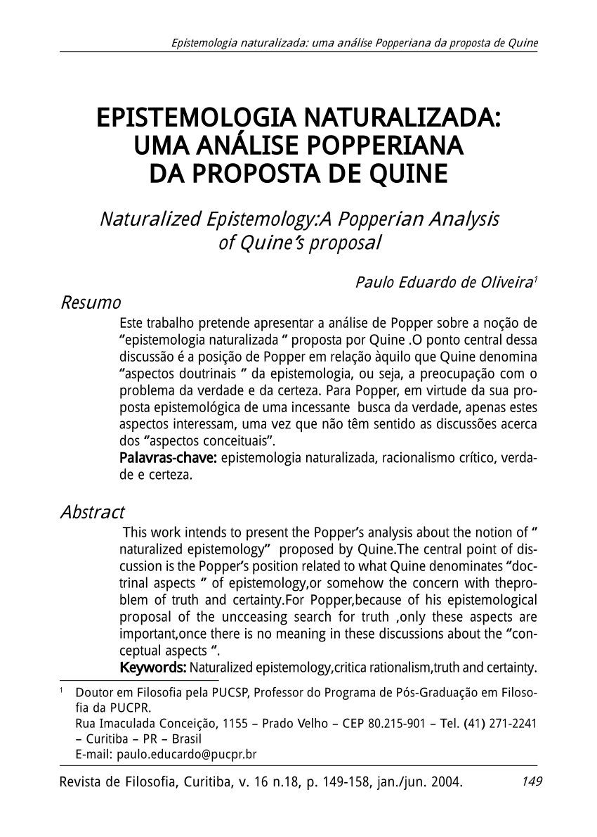 PDF) O papel da metafísica na epistemologia popperiana