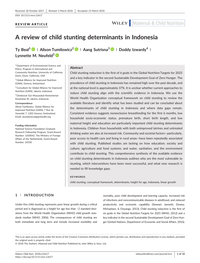 Pdf A Review Of Child Stunting Determinants In Indonesia