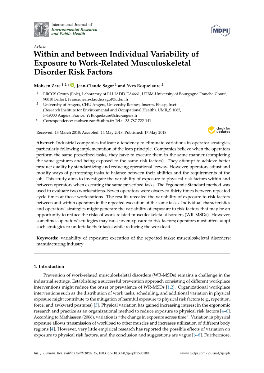 Pdf Within And Between Individual Variability Of Exposure To Work