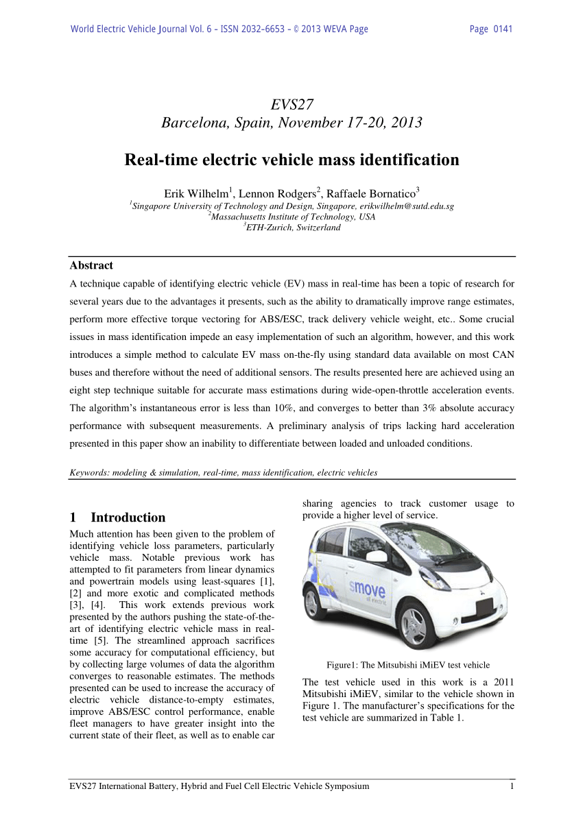 (PDF) Realtime electric vehicle mass identification