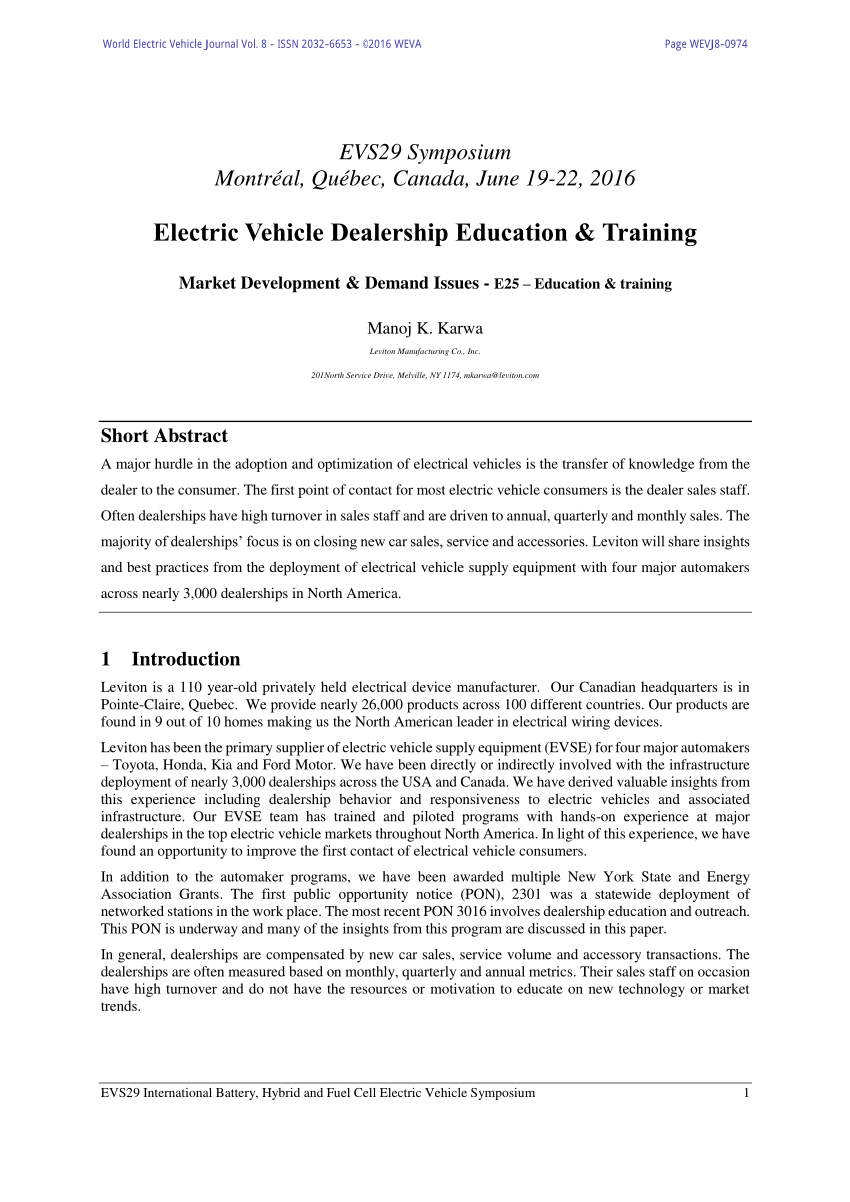 (PDF) Electric Vehicle Dealership Education & Training