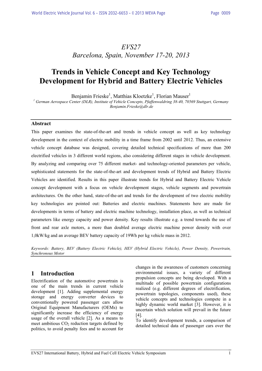 (PDF) Trends in Vehicle Concept and Key Technology Development for
