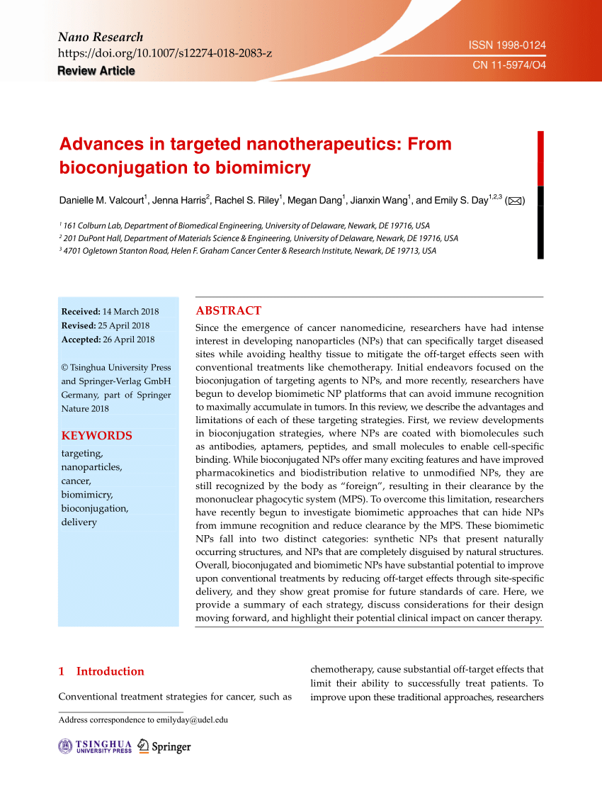 PDF) Advances in targeted nanotherapeutics: From bioconjugation to 