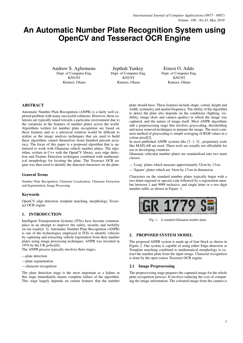 number plate detection research paper