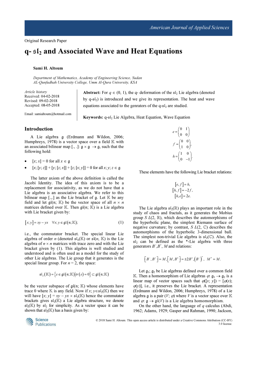 Pdf Q Sl2 And Associated Wave And Heat Equations