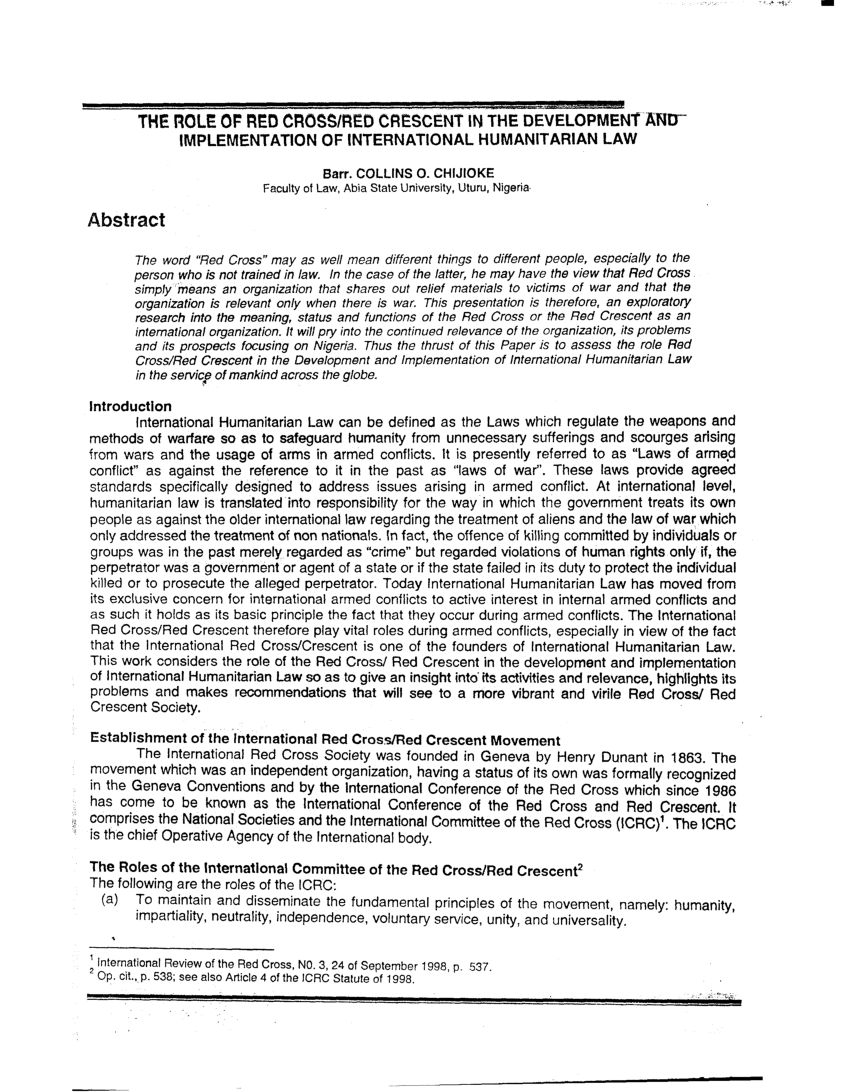 PDF) THE ROLE OF RED CROSS/RED CRESCENT IN THE DEVELOPMENT AND”  IMPLEMENTATION OF INTERNATIONAL HUMANITARIAN LAW