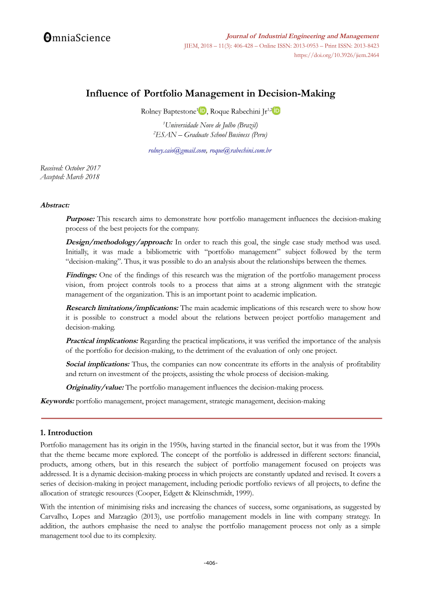 research paper on portfolio management and investment decision