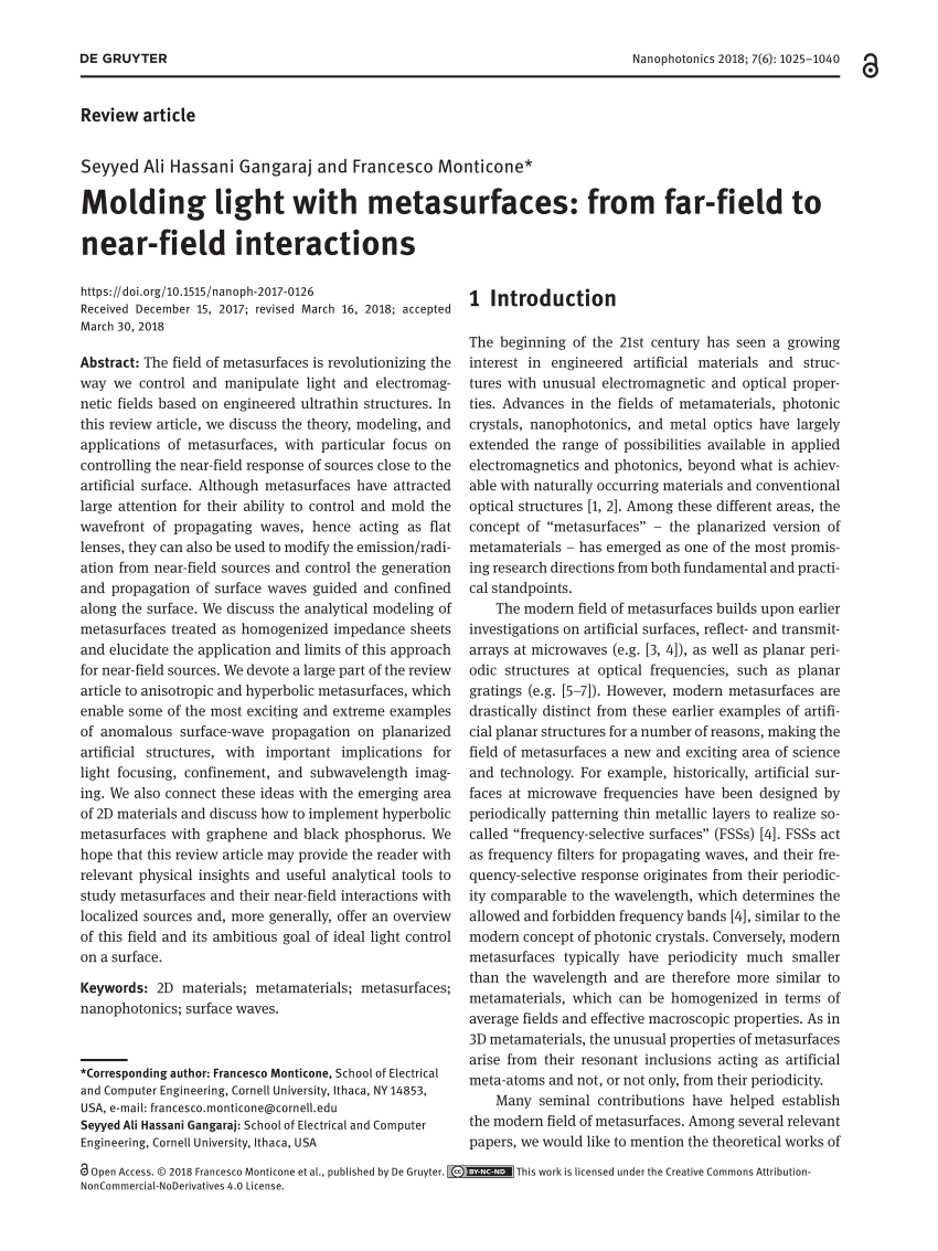 PDF) Molding light with metasurfaces: From far-field to near-field 