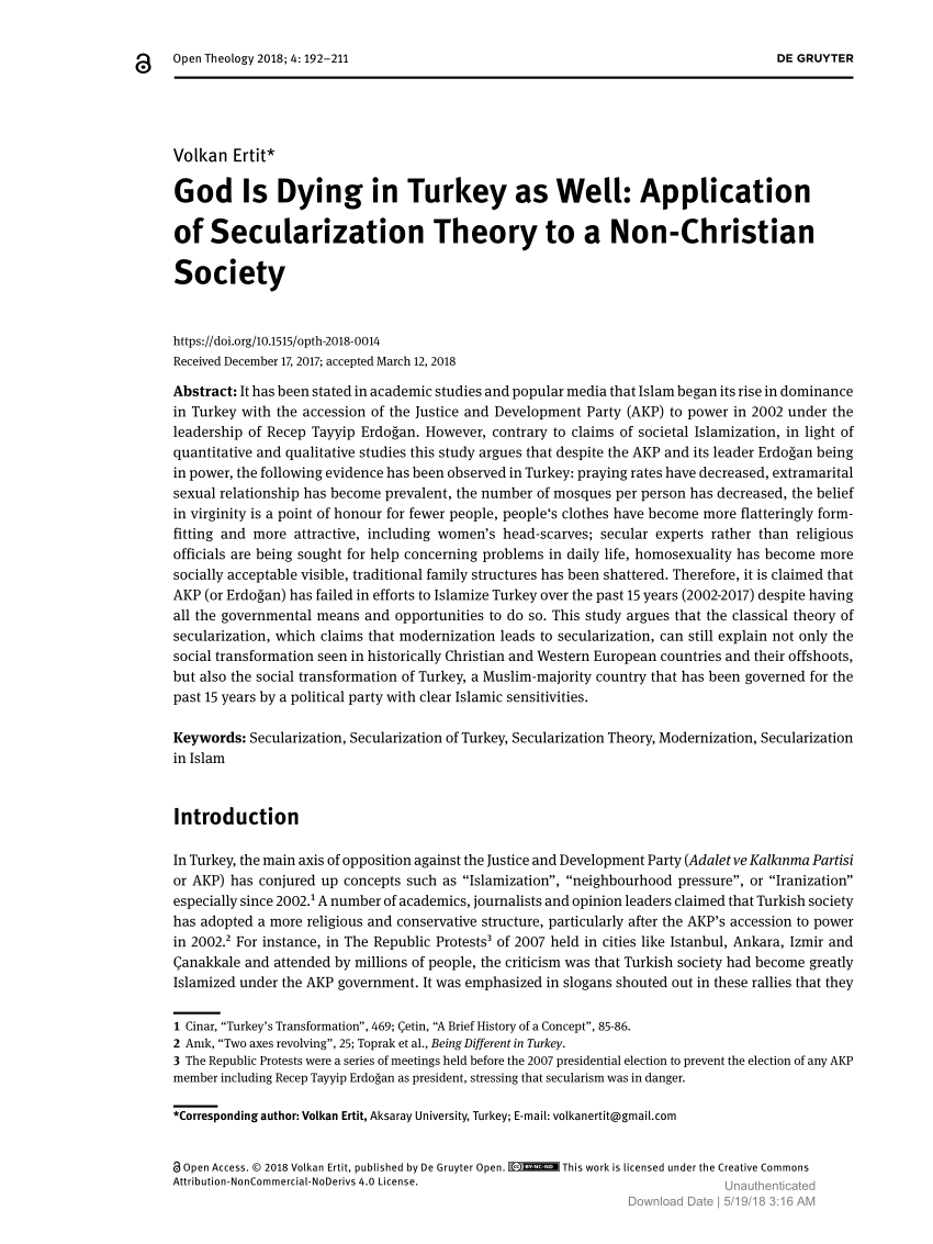 pdf god is dying in turkey as well application of secularization theory to a non christian society