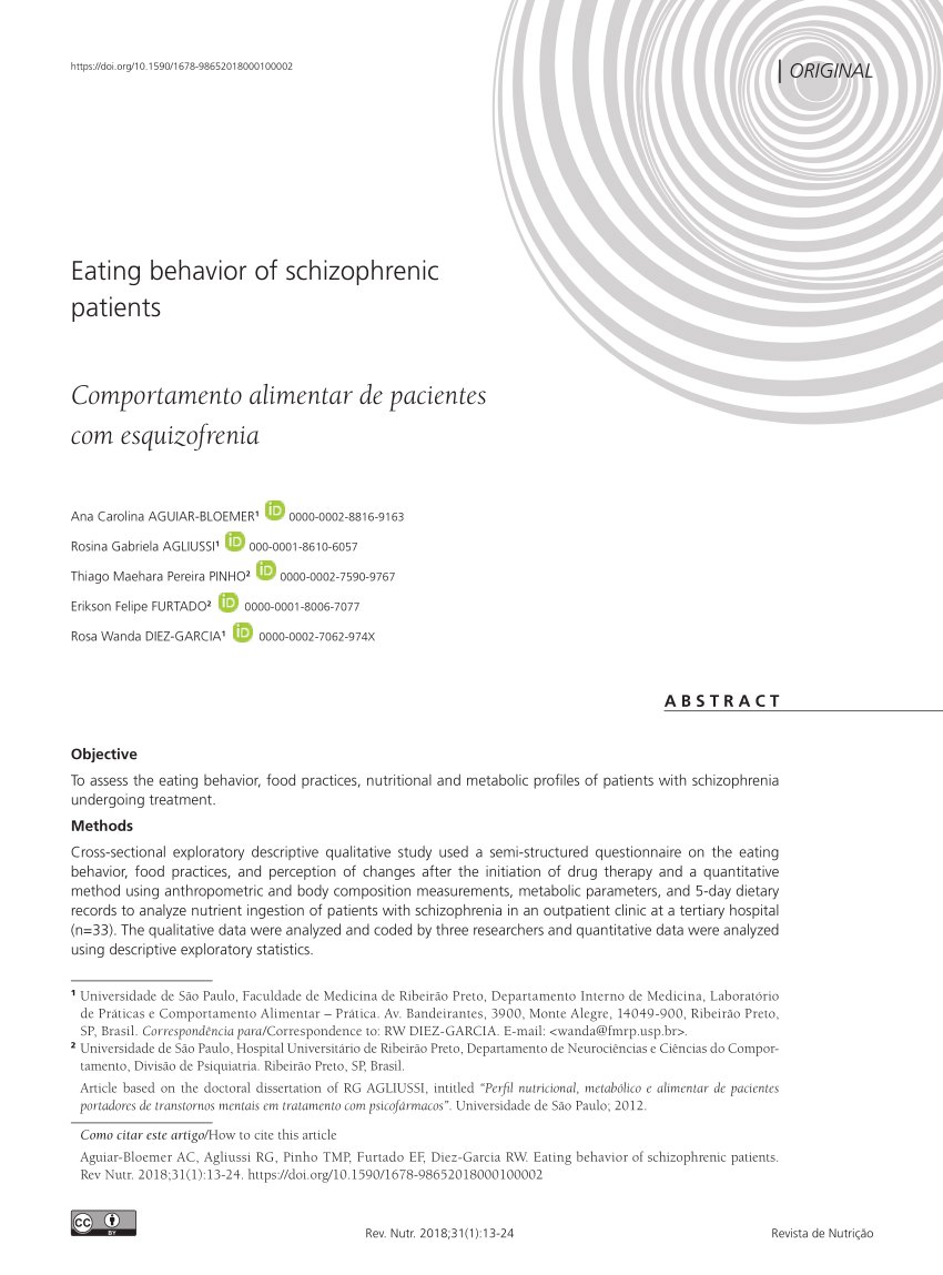 Pdf Eating Behavior Of Schizophrenic Patients