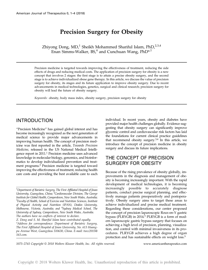 Pdf Precision Surgery For Obesity 