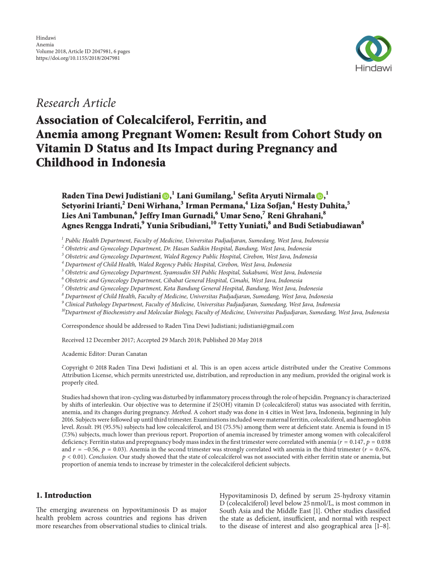 PDF) Association of Colecalciferol, Ferritin, and Anemia among 