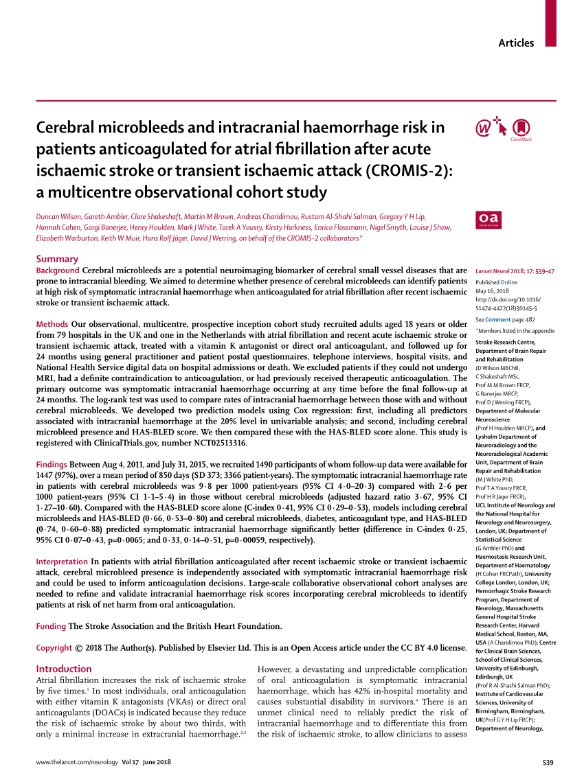 Pdf Cerebral Microbleeds And Intracranial Haemorrhage Risk In