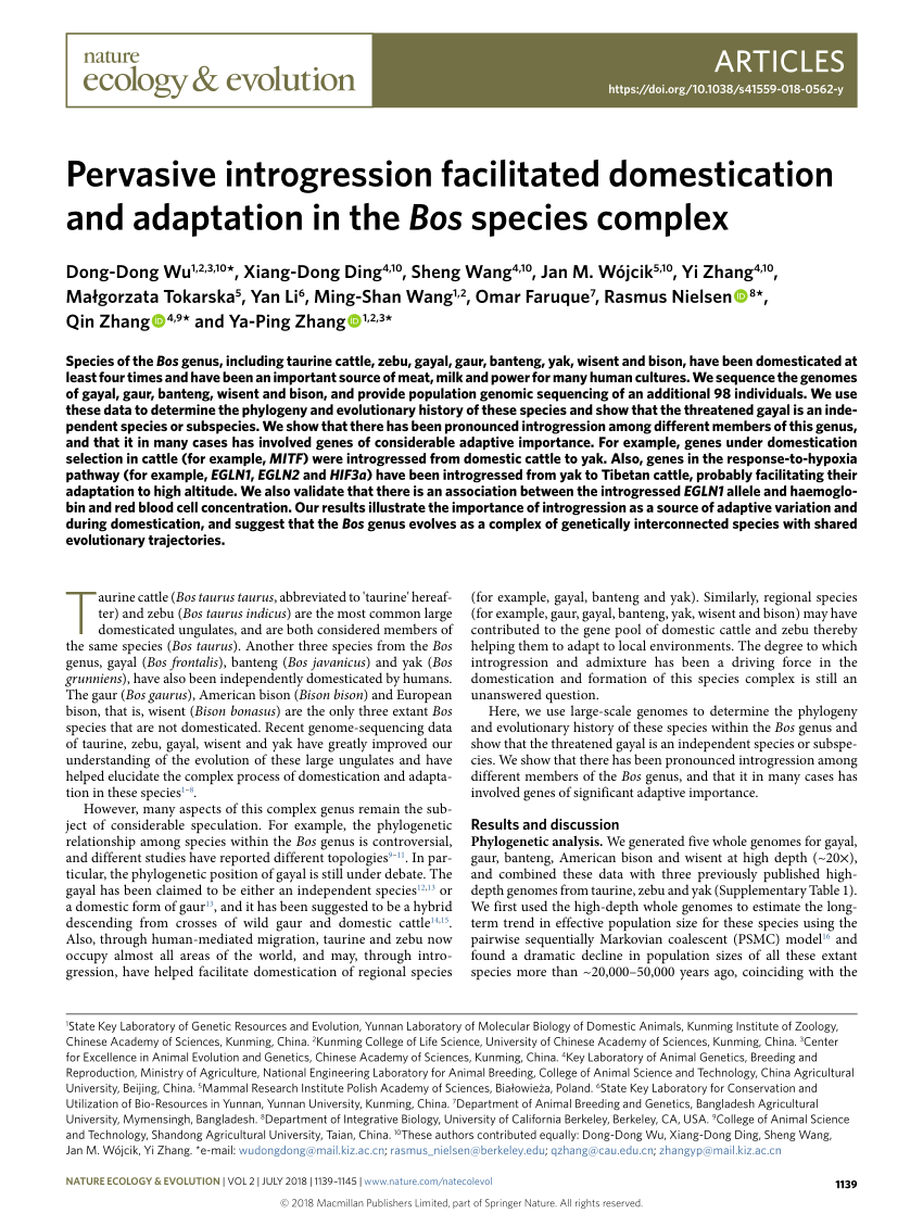PDF) Pervasive introgression facilitated domestication and in the Bos species