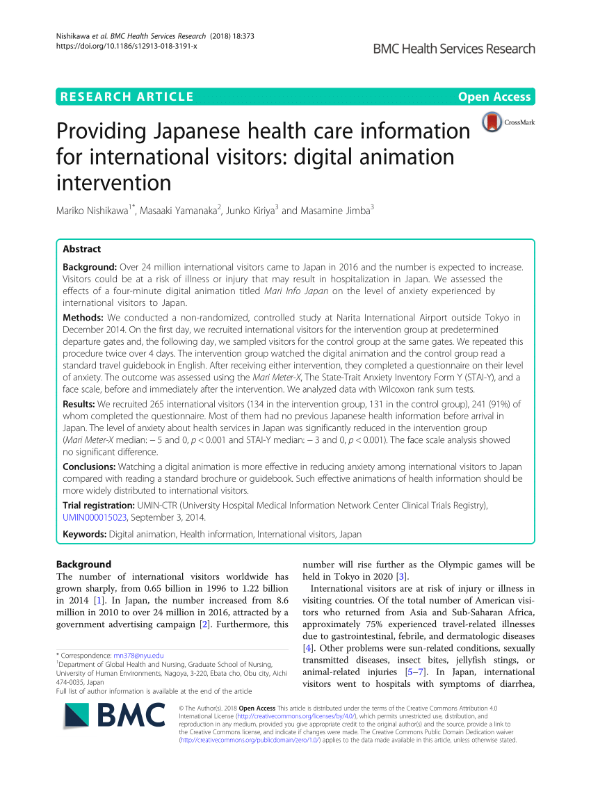 PDF) Providing Japanese health care information for international visitors:  Digital animation intervention