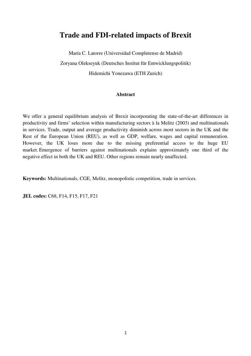 Pdf Trade And Fdi Related Impacts Of Brexit