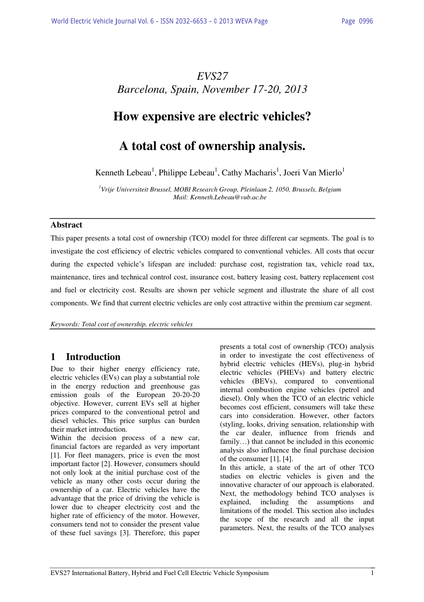 (PDF) How expensive are electric vehicles? A total cost of ownership