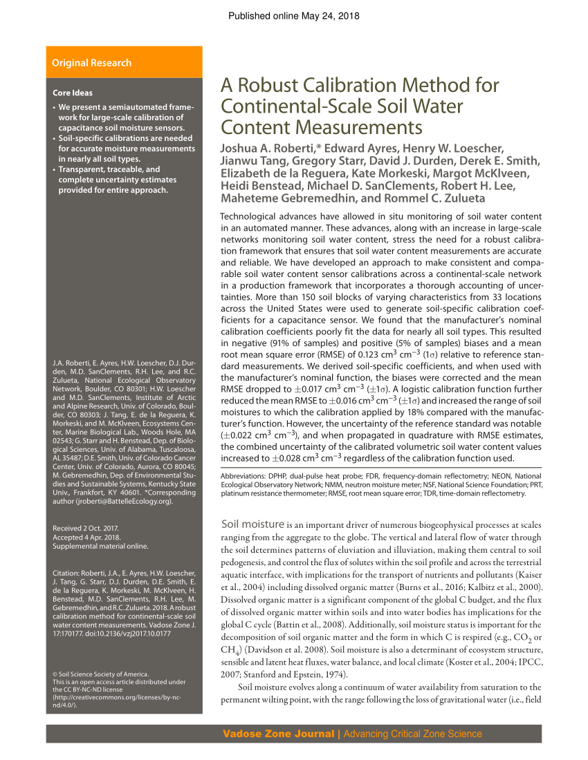 Pdf A Robust Calibration Method For Continental Scale Soil Water Content Measurements