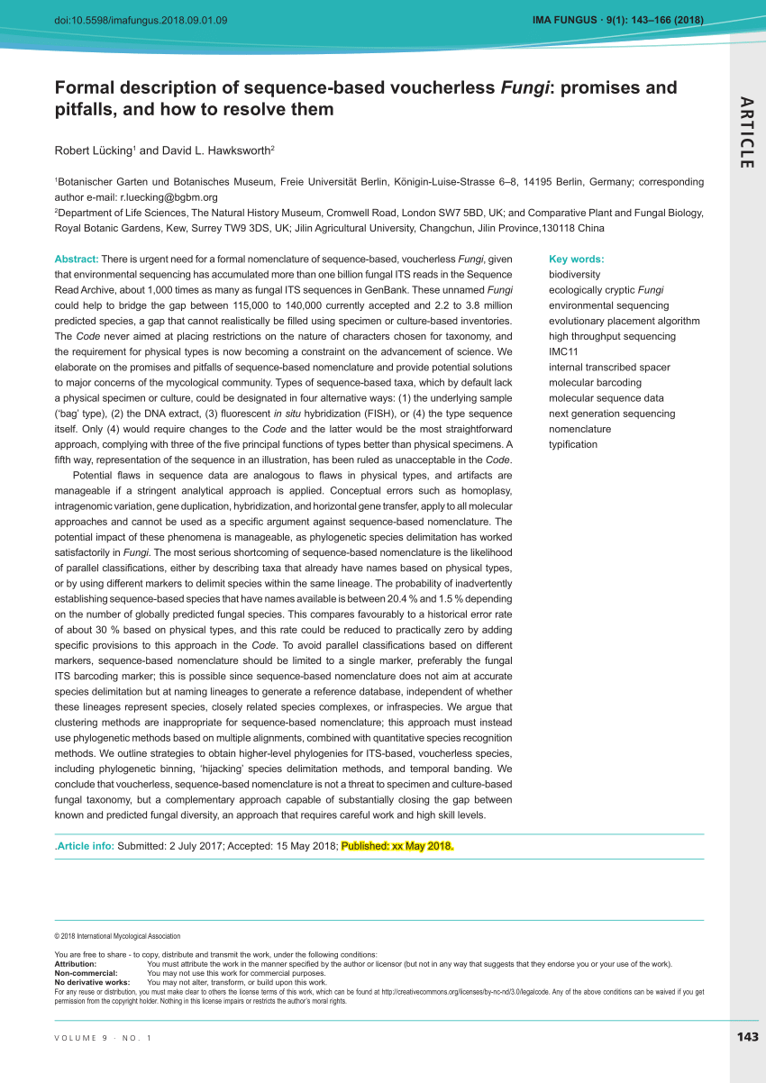 Pdf Formal Description Of Sequence Based Voucherless Fungi