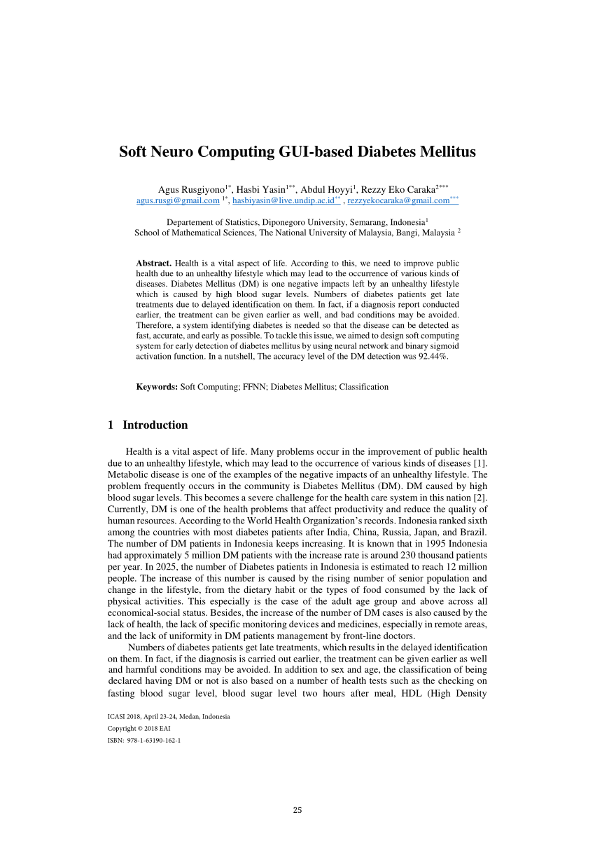 Pdf Soft Neuro Computing Gui Based Diabetes Mellitus