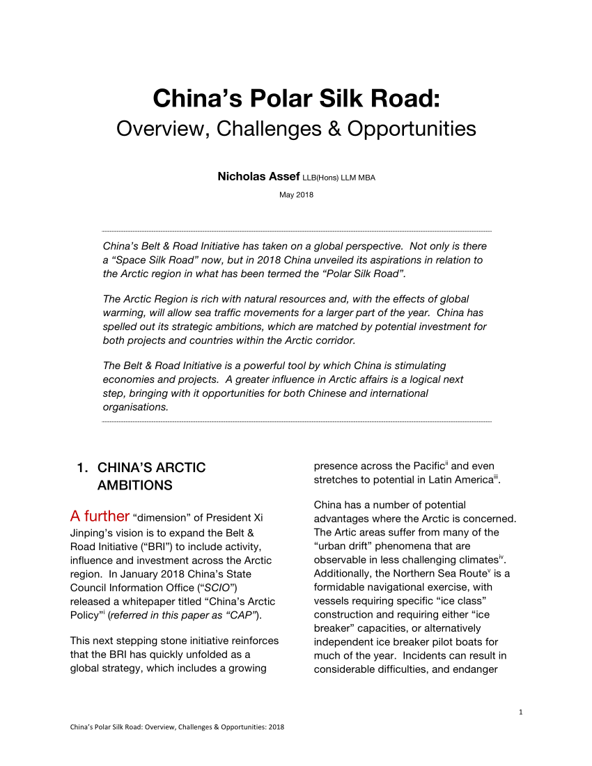 Pdf Chinas Polar Silk Road Overview Challenges