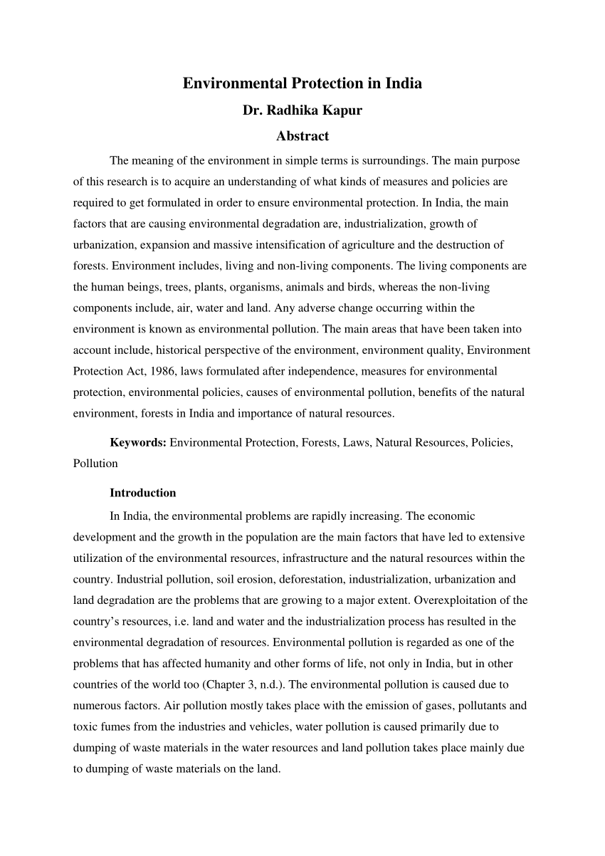 essay on environment protection in india