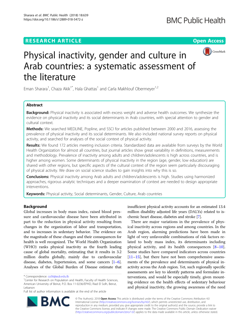 Pdf Physical Inactivity Gender And Culture In Arab Countries A Systematic Assessment Of The Literature