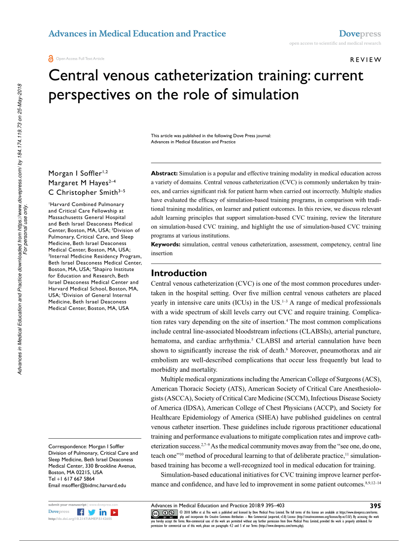 (PDF) Central venous catheterization training: current perspectives on ...