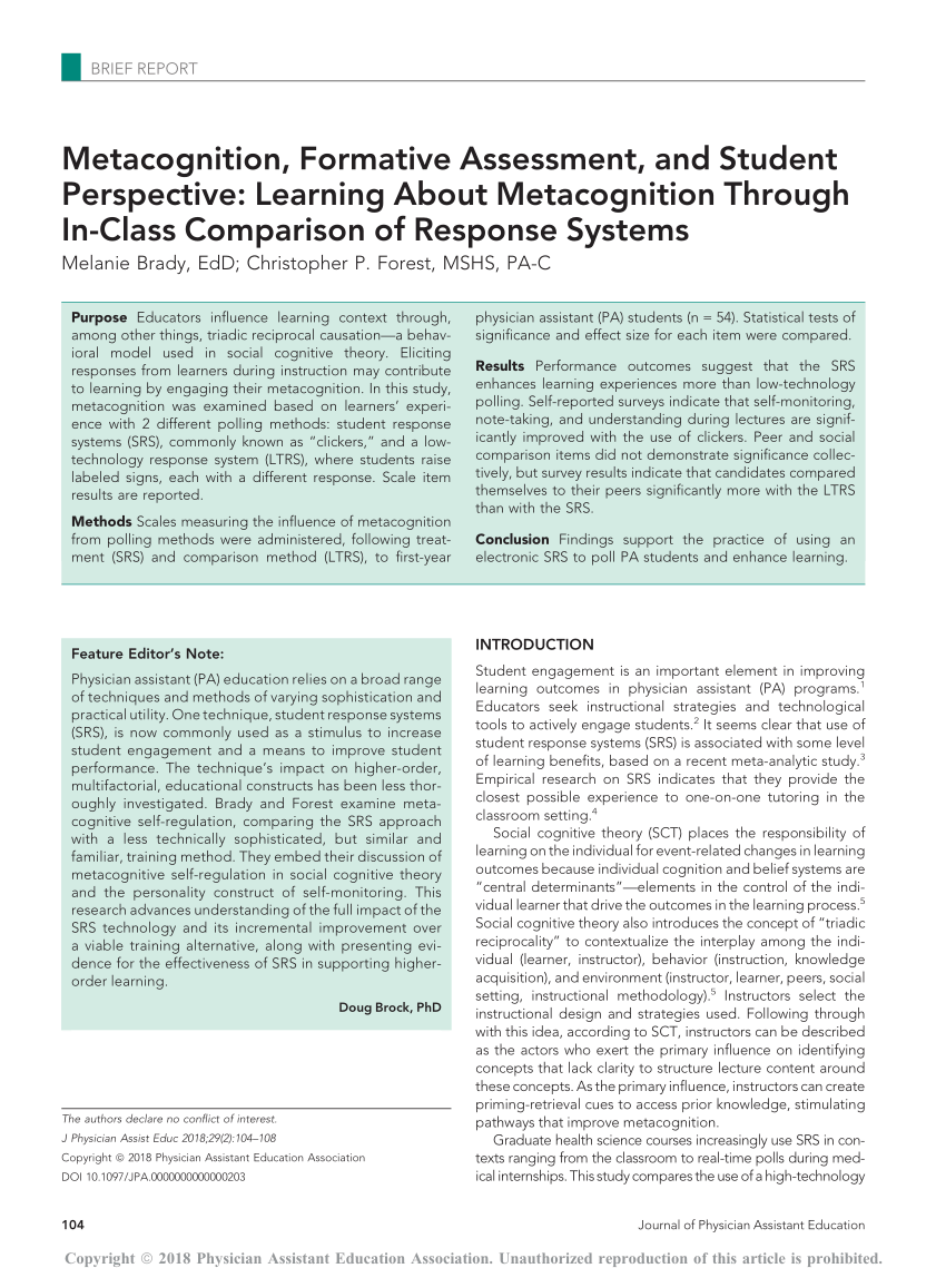 research paper about metacognition pdf