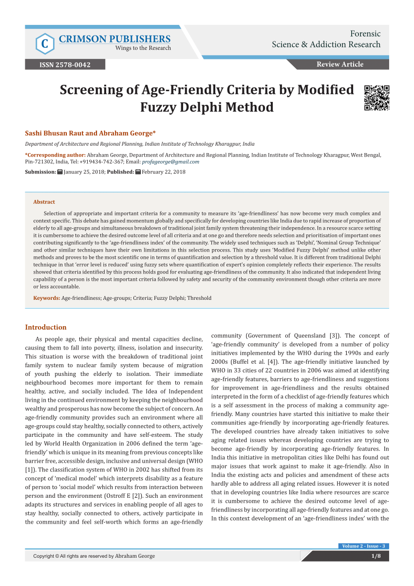 Pdf Screening Of Age Friendly Criteria By Modified Fuzzy - 