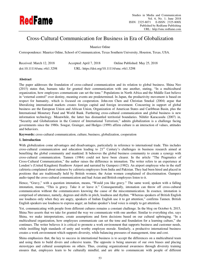 cross cultural communication research paper