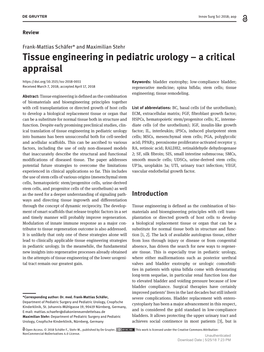 (PDF) Tissue engineering in pediatric urologyA critical appraisal