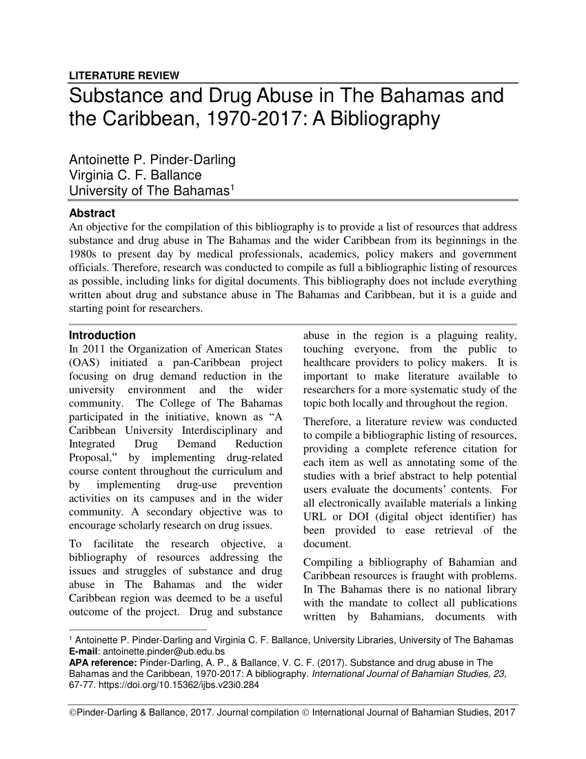 (PDF) Substance and Drug Abuse in The Bahamas and the Caribbean, 1970