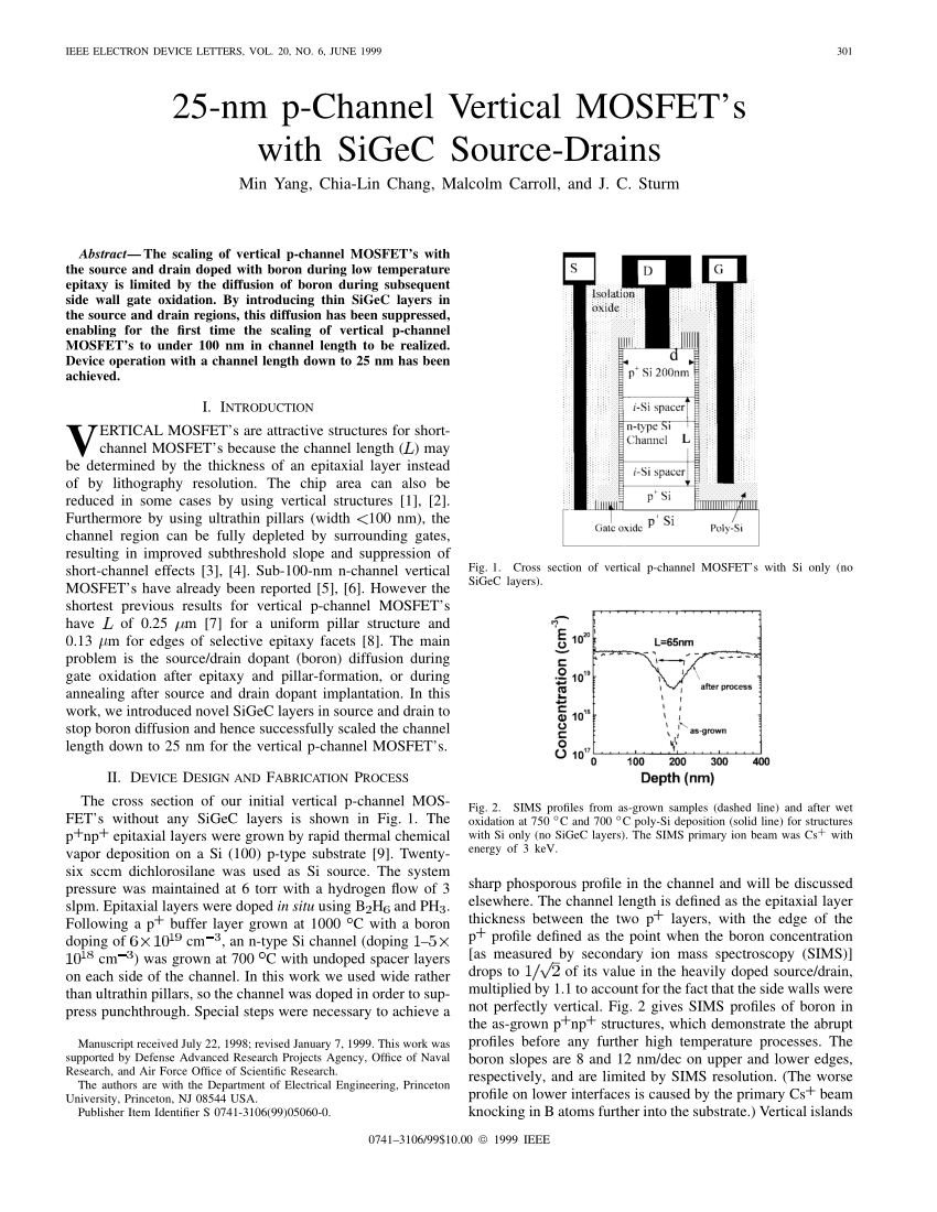 Pdf 25 Nm P Channel Vertical Mosfets With Sigec Source Drains