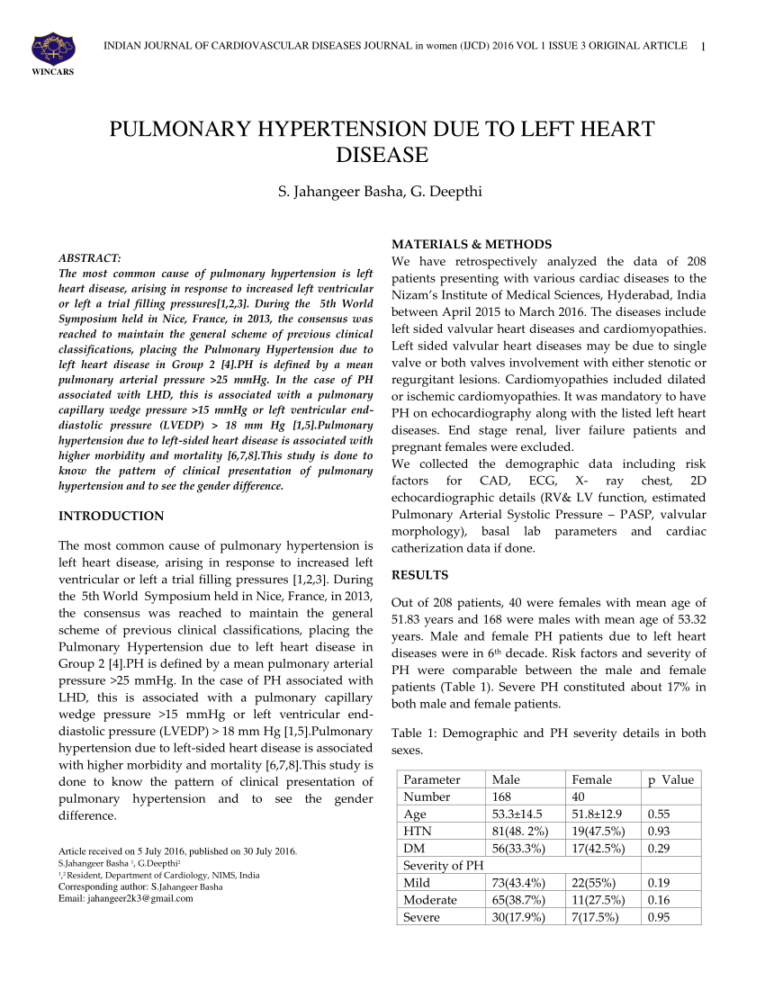 (PDF) Pulmonary Hypertension Due to Left Heart Disease