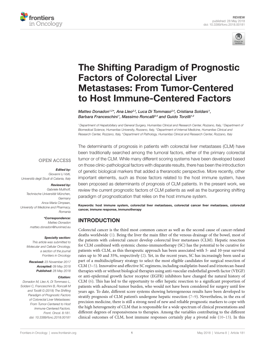Pdf The Shifting Paradigm Of Prognostic Factors Of Colorectal Liver Metastases From Tumor Centered To Host Immune Centered Factors