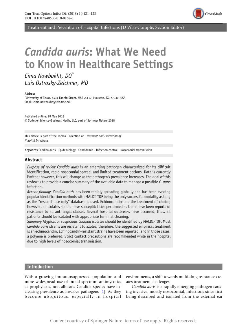 Candida Auris What We Need To Know In Healthcare Settings Request Pdf 