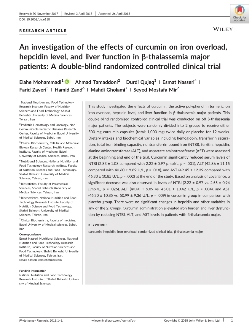 Pdf An Investigation Of The Effects Of Curcumin On Iron Overload
