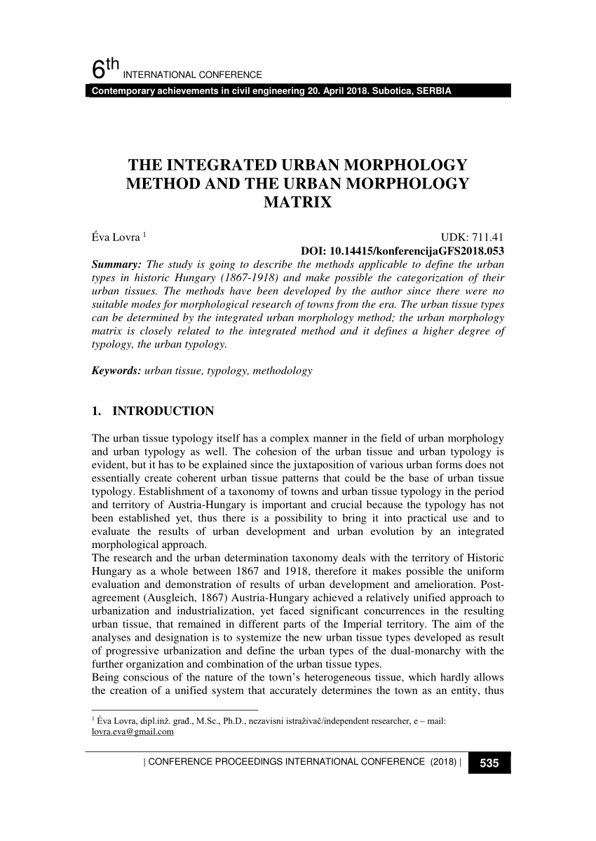 (PDF) The Integrated Urban Morphology Method and the Urban Morphology ...