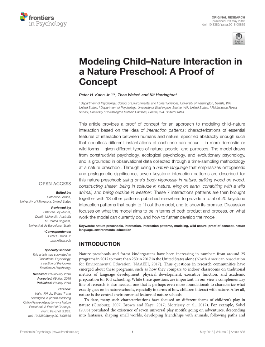 Pdf Modeling Child Nature Interaction In A Nature Preschool A