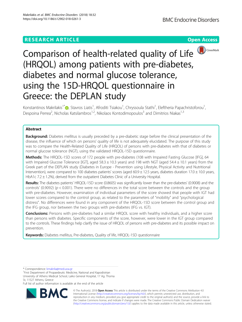 (PDF) Comparison of health-related quality of Life (HRQOL) among